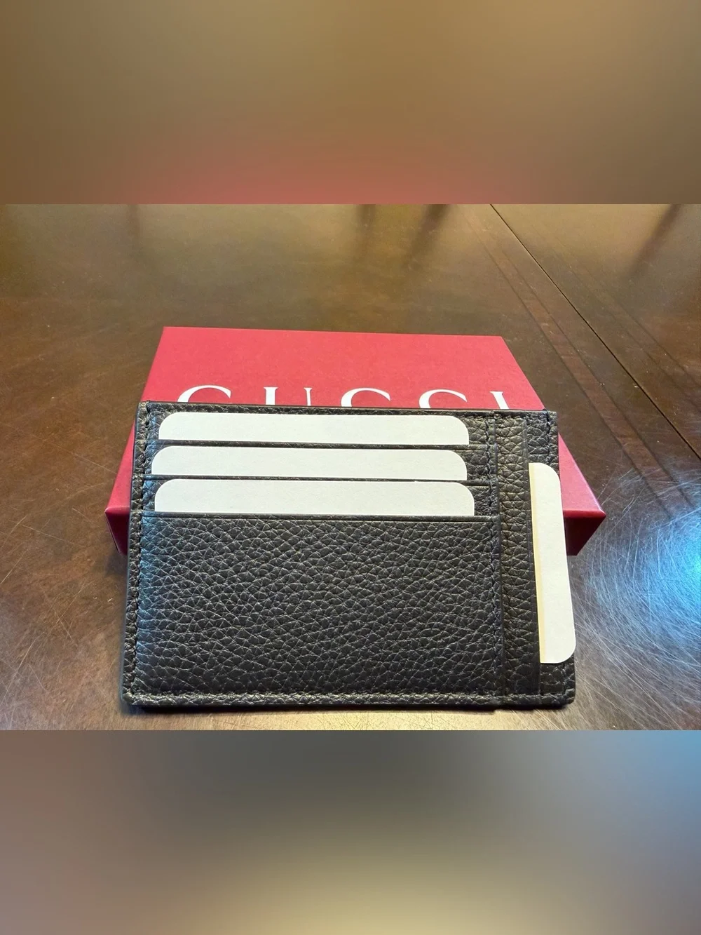 New Authentic Gucci GG Jumbo Logo Card Case Walllet Black Leather